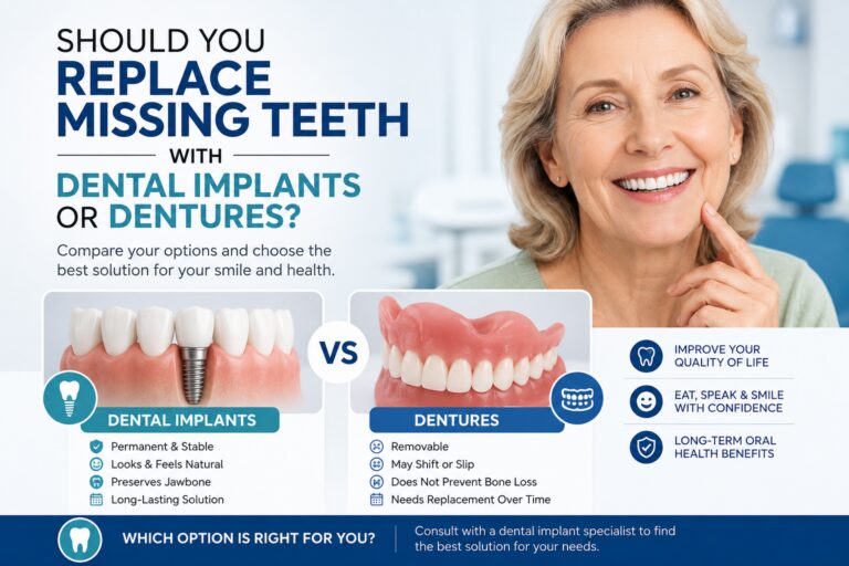 Should You Replace Missing Teeth with Dental Implants or Dentures?